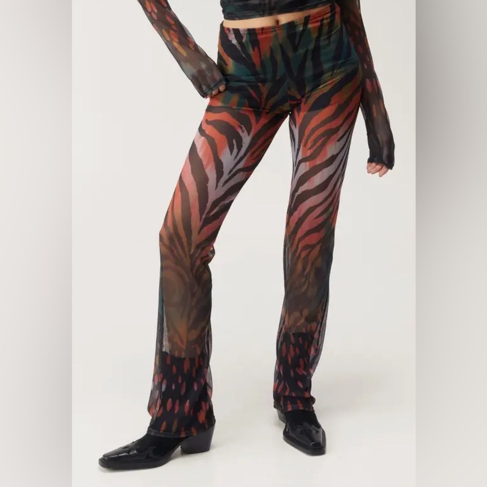 NEW Festival Nasty Gal Zebra Polka Dot Multicolor Rainbow Mesh Sheer Flare Pants